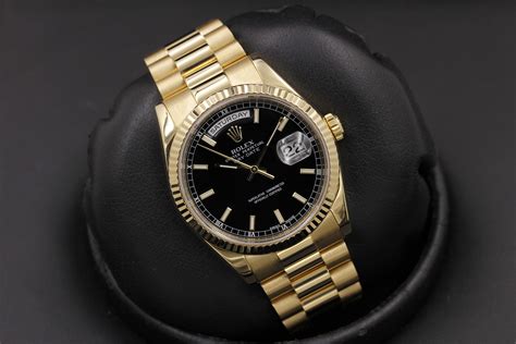 rolex day date black dial leather strap|rolex watch day date.